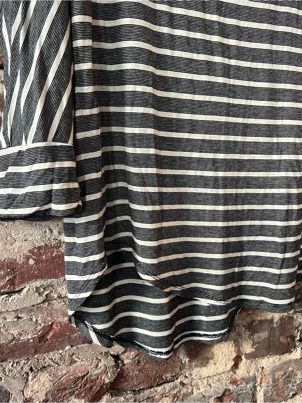 Pink Rose Black and White Striped Long Sleeve Top with Teal Trim - Picture 3 of 6